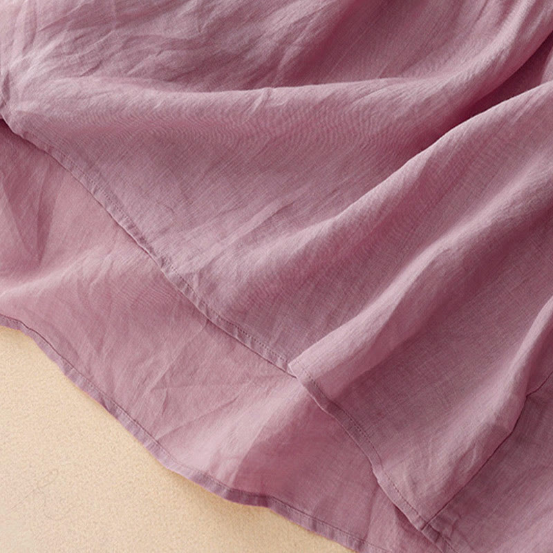 Koszula damska z krótkim rękawem i okrągłym dekoltem w serek Buddha Stones Casual Plain Loose Cotton - image 4