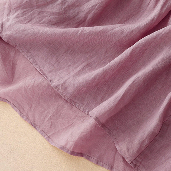 Koszula damska z krótkim rękawem i okrągłym dekoltem w serek Buddha Stones Casual Plain Loose Cotton - image 4