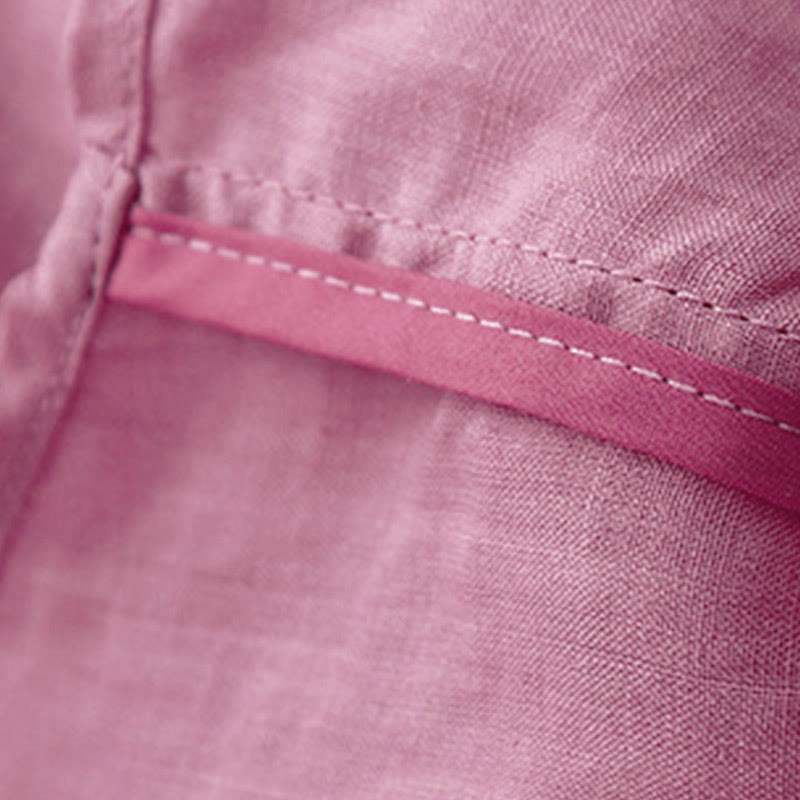 Koszula damska z krótkim rękawem i okrągłym dekoltem w serek Buddha Stones Casual Plain Loose Cotton - image 22