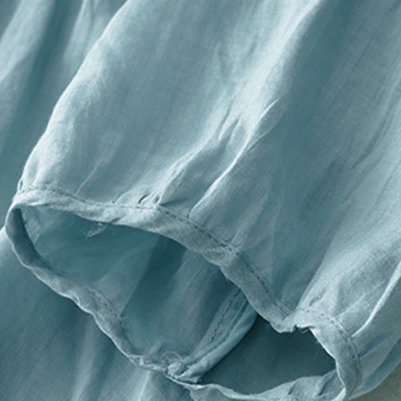 Koszula damska z krótkim rękawem i okrągłym dekoltem w serek Buddha Stones Casual Plain Loose Cotton - image 26