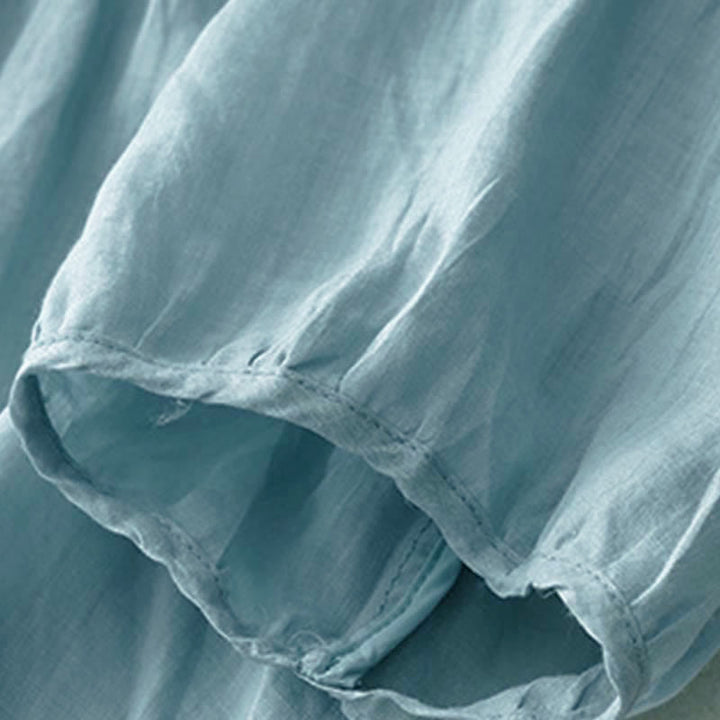 Koszula damska z krótkim rękawem i okrągłym dekoltem w serek Buddha Stones Casual Plain Loose Cotton - image 26