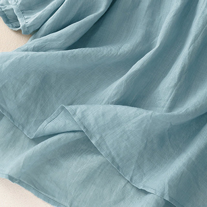 Koszula damska z krótkim rękawem i okrągłym dekoltem w serek Buddha Stones Casual Plain Loose Cotton - image 30