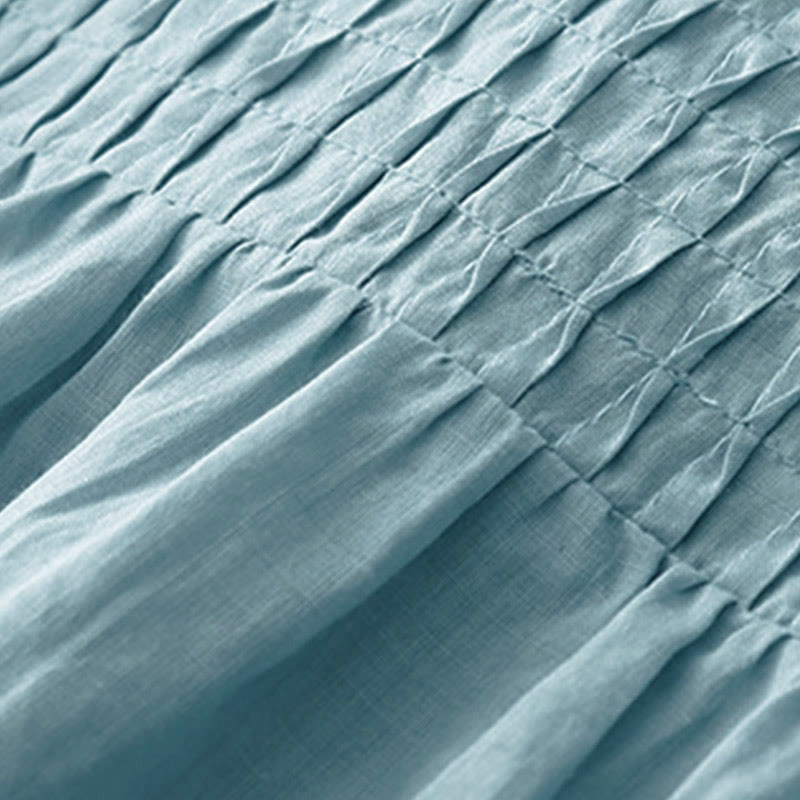 Koszula damska z krótkim rękawem i okrągłym dekoltem w serek Buddha Stones Casual Plain Loose Cotton - image 28