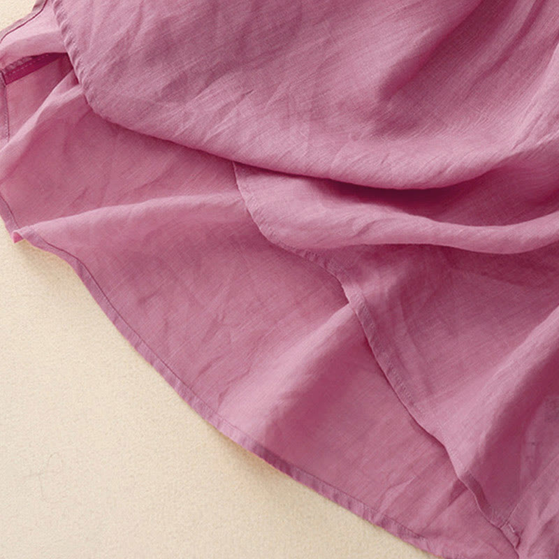 Koszula damska z krótkim rękawem i okrągłym dekoltem w serek Buddha Stones Casual Plain Loose Cotton - image 24