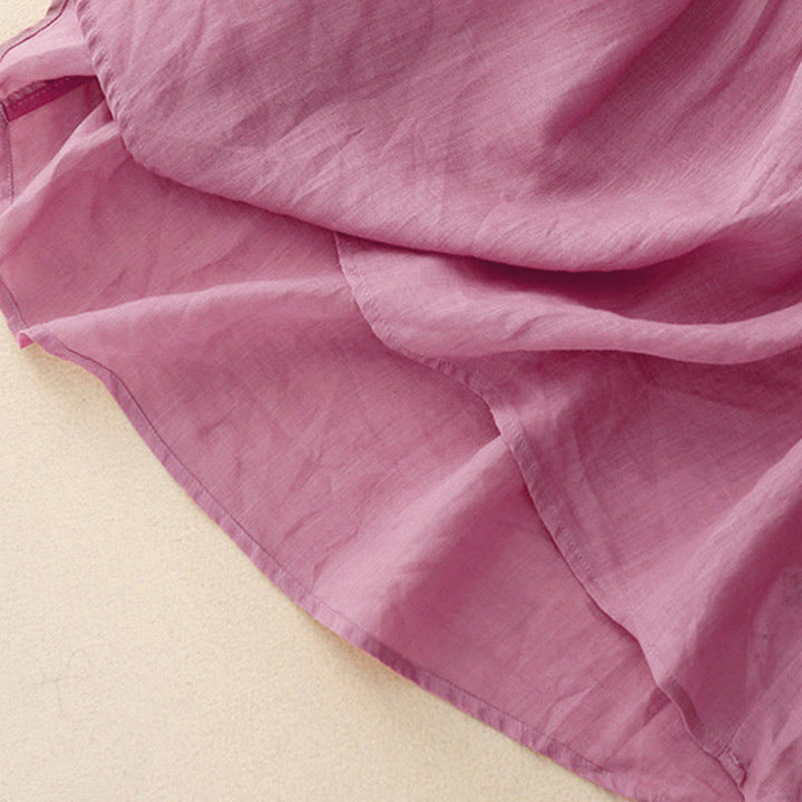 Koszula damska z krótkim rękawem i okrągłym dekoltem w serek Buddha Stones Casual Plain Loose Cotton - image 24