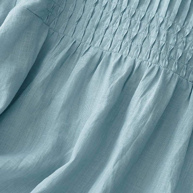 Koszula damska z krótkim rękawem i okrągłym dekoltem w serek Buddha Stones Casual Plain Loose Cotton - image 29