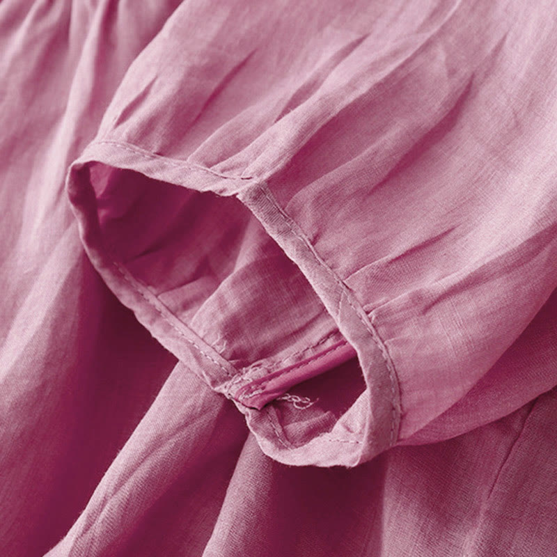 Koszula damska z krótkim rękawem i okrągłym dekoltem w serek Buddha Stones Casual Plain Loose Cotton - image 23