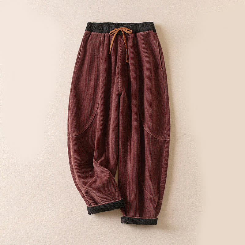 Damskie spodnie haremowe z kontrastowym kolorem i bawełną sztruksową z podszewką z polaru i kieszeniami , z Buddha Stones - IndianRed - US16, UK/AU20, EU48 (3XL) - image 5