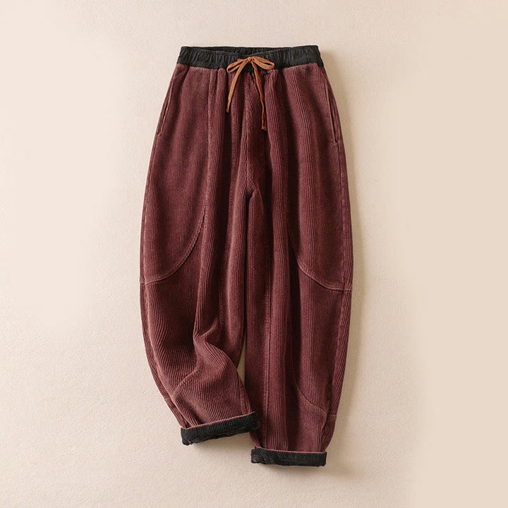 Damskie spodnie haremowe z kontrastowym kolorem i bawełną sztruksową z podszewką z polaru i kieszeniami , z Buddha Stones - IndianRed - US16, UK/AU20, EU48 (3XL) - image 5
