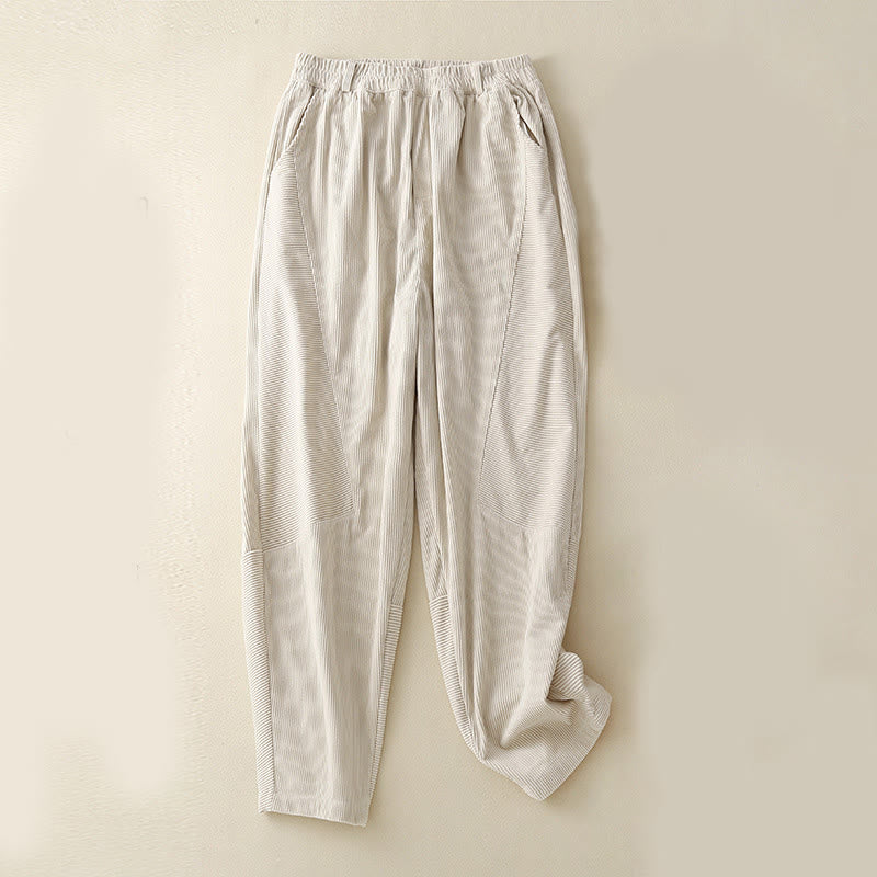 Spodnie harem damskie z bawełny sztruksowej Buddha Stones Commute Vintage Plain z kieszeniami - Beżowy - US8-10，UK/AU12-14，EU40-42 (2XL) - image 11