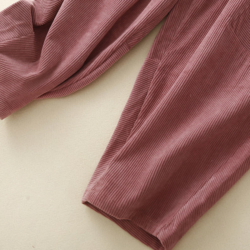 Spodnie harem damskie z bawełny sztruksowej Buddha Stones Commute Vintage Plain z kieszeniami - image 16