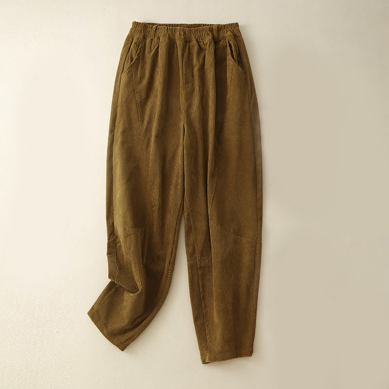 Spodnie harem damskie z bawełny sztruksowej Buddha Stones Commute Vintage Plain z kieszeniami - DarkGoldenrod - US8-10，UK/AU12-14，EU40-42 (2XL) - image 19
