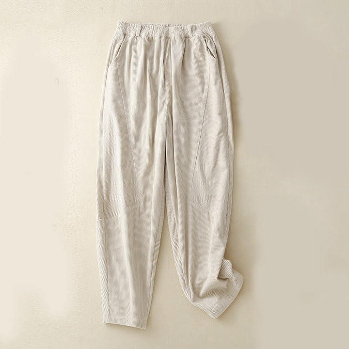 Spodnie harem damskie z bawełny sztruksowej Buddha Stones Commute Vintage Plain z kieszeniami - Beżowy - US8-10，UK/AU12-14，EU40-42 (2XL) - image 10