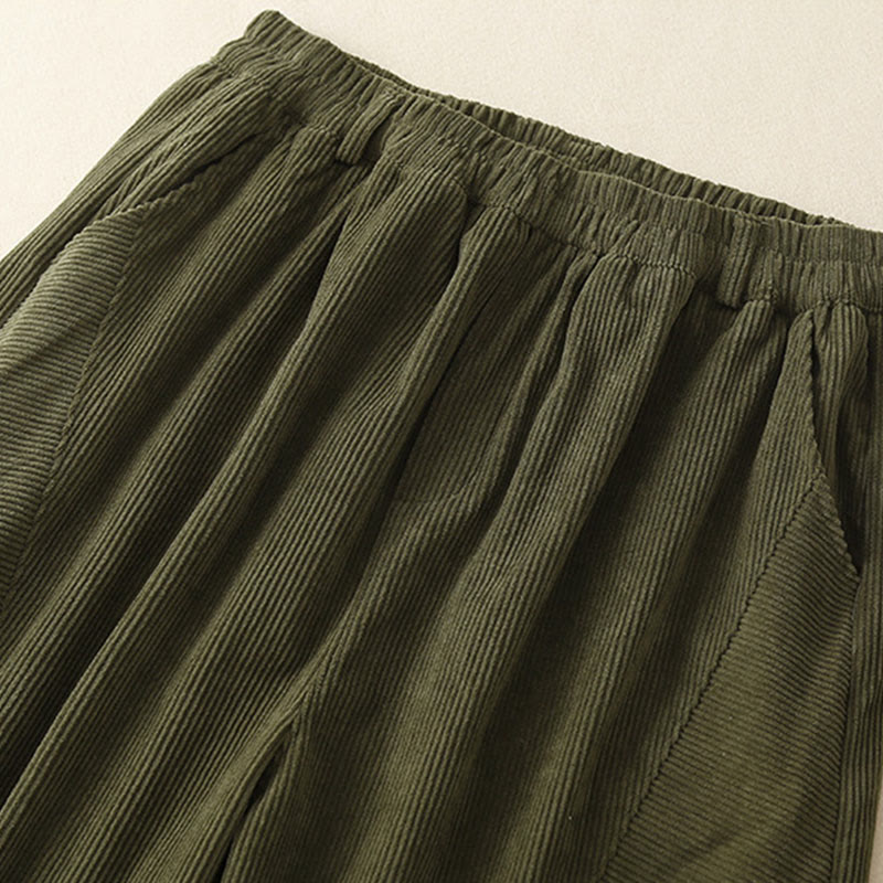 Spodnie harem damskie z bawełny sztruksowej Buddha Stones Commute Vintage Plain z kieszeniami - image 5