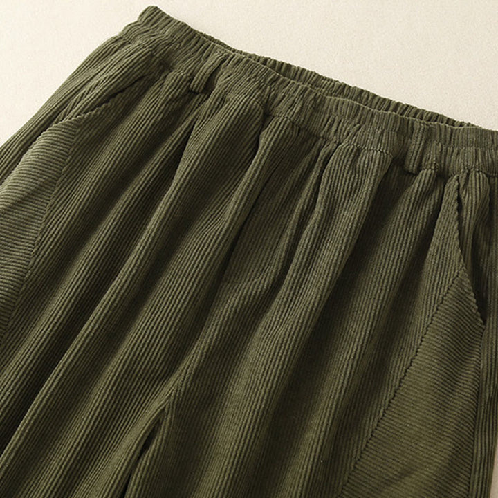 Spodnie harem damskie z bawełny sztruksowej Buddha Stones Commute Vintage Plain z kieszeniami - image 5