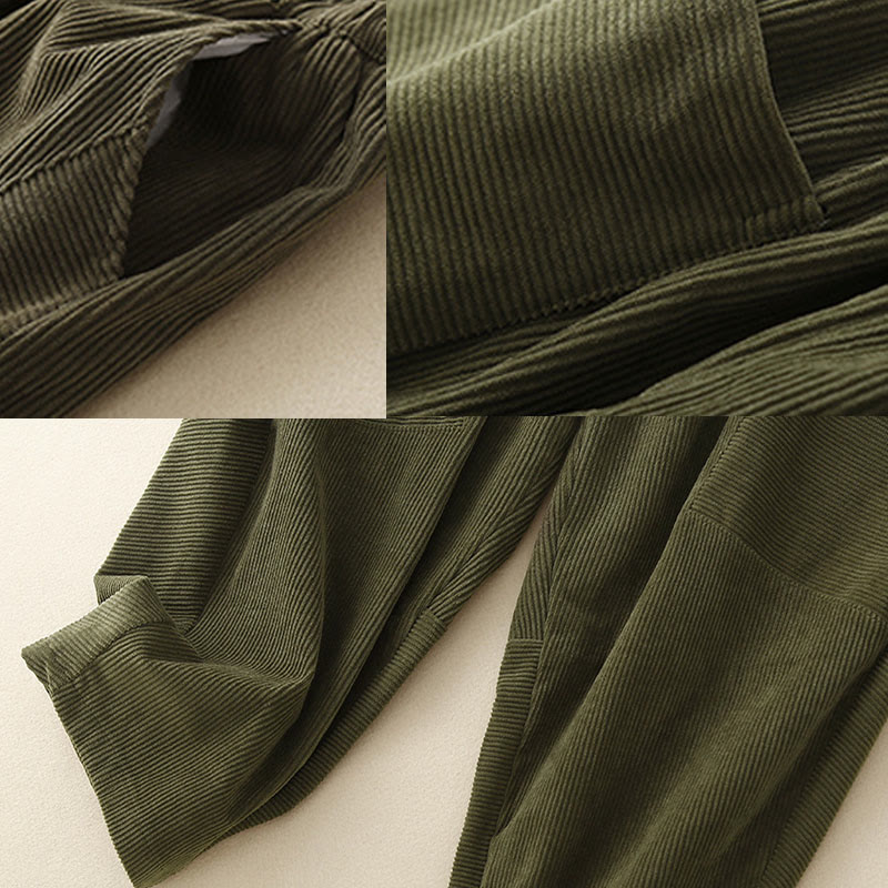 Spodnie harem damskie z bawełny sztruksowej Buddha Stones Commute Vintage Plain z kieszeniami - image 9