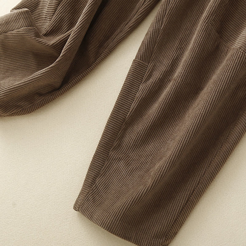 Spodnie harem damskie z bawełny sztruksowej Buddha Stones Commute Vintage Plain z kieszeniami - image 2