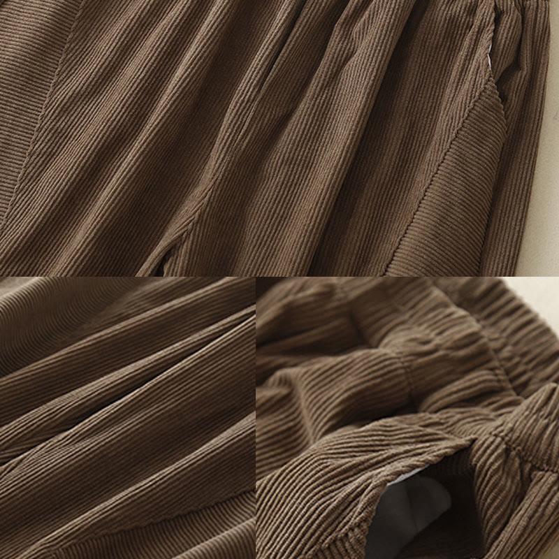 Spodnie harem damskie z bawełny sztruksowej Buddha Stones Commute Vintage Plain z kieszeniami - image 3