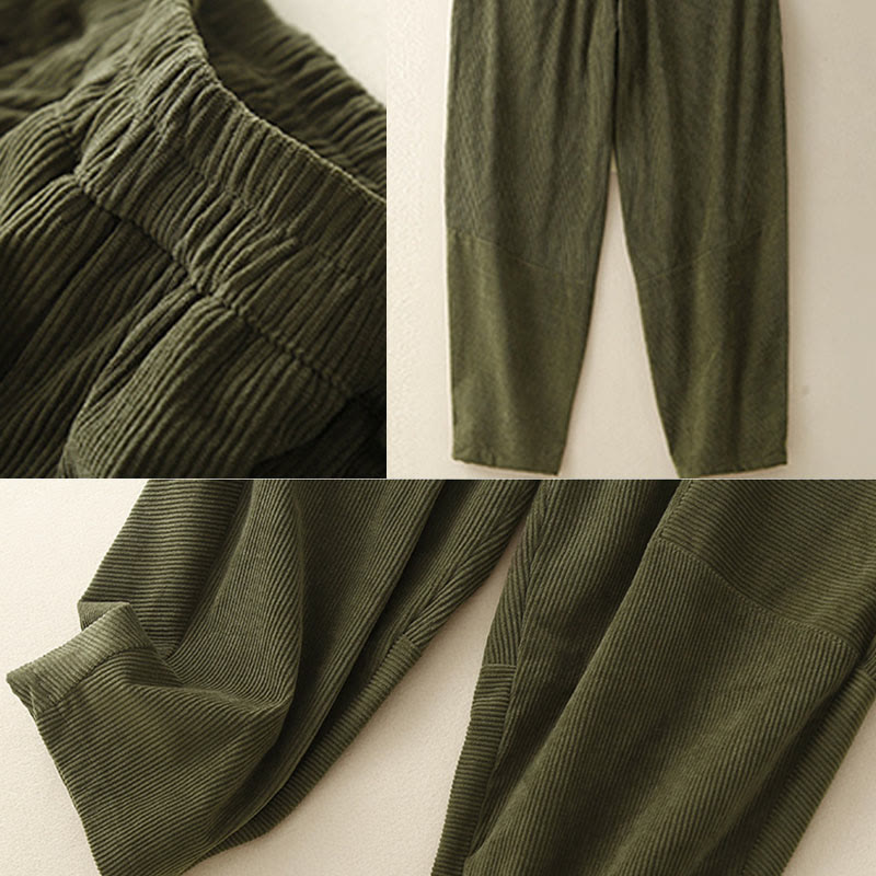 Spodnie harem damskie z bawełny sztruksowej Buddha Stones Commute Vintage Plain z kieszeniami - image 8