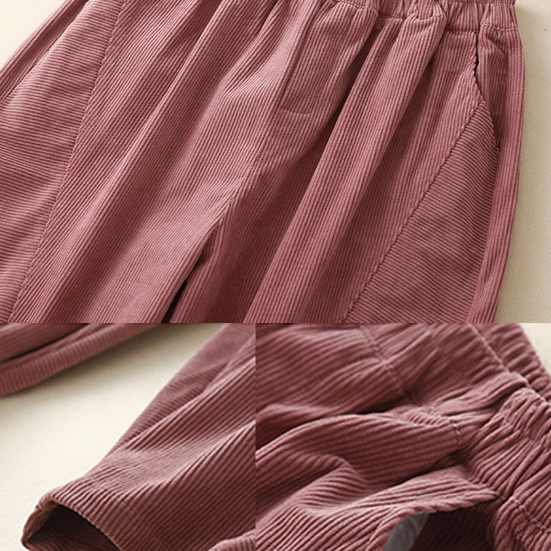 Spodnie harem damskie z bawełny sztruksowej Buddha Stones Commute Vintage Plain z kieszeniami - image 17