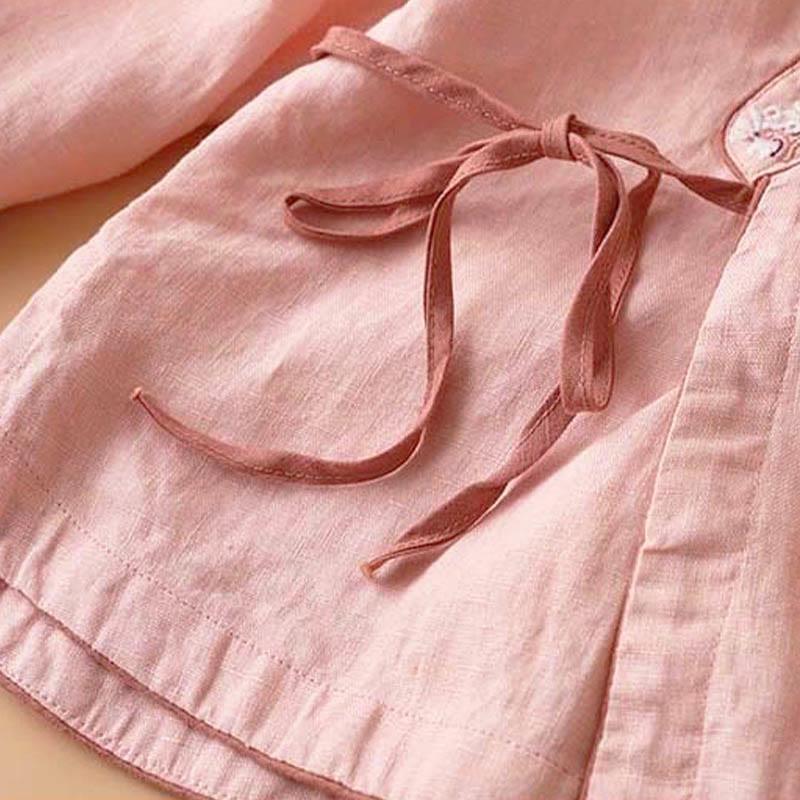 Koszula Buddha Stones z długim rękawem i haftowanymi kwiatami w stylu casual z kołnierzykiem ukośnym i paskiem w kształcie litery U - image 5