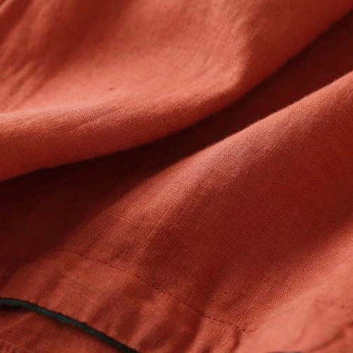 Koszula Buddha Stones z długim rękawem i haftowanymi kwiatami w stylu casual z kołnierzykiem ukośnym i paskiem w kształcie litery U - image 3