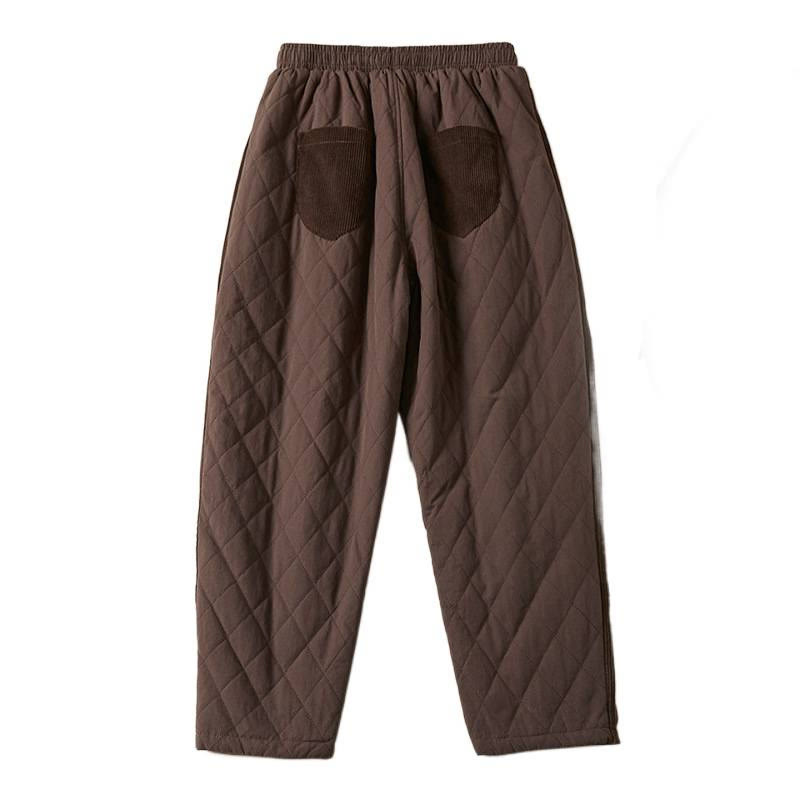 Damskie spodnie haremowe z bawełny z kieszeniami i pikowanym wzorem "Buddha Stones Diamond Quilted Design" z podszewką z polaru - image 27