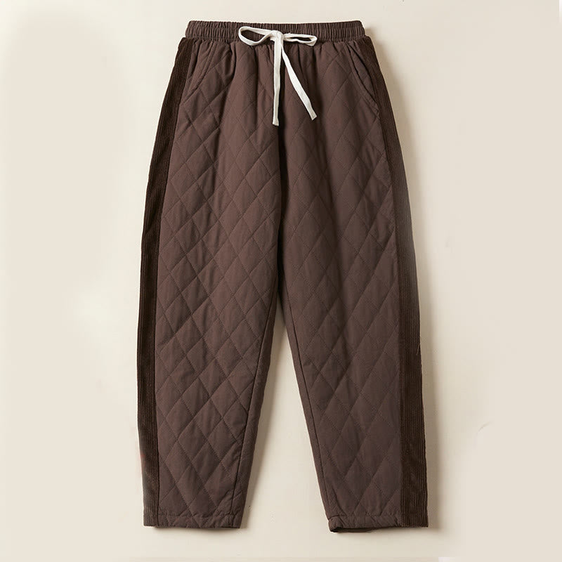 Damskie spodnie haremowe z bawełny z kieszeniami i pikowanym wzorem "Buddha Stones Diamond Quilted Design" z podszewką z polaru - SaddleBrown - US8-10，UK/AU12-14，EU40-42 (2XL) - image 19
