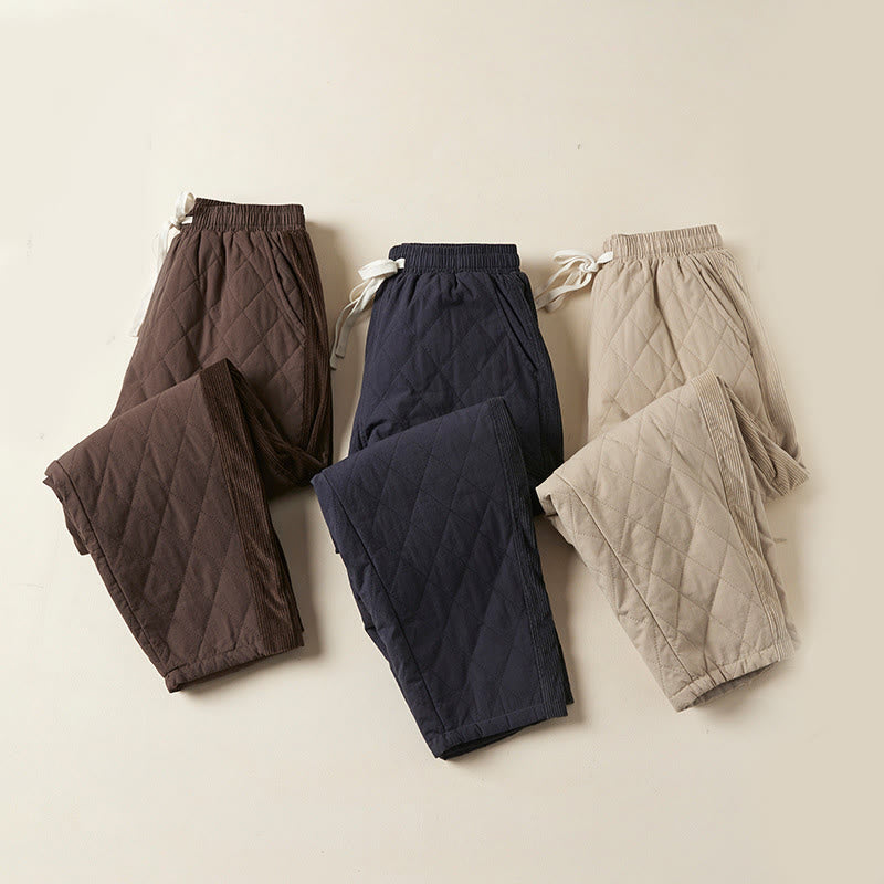 Damskie spodnie haremowe z bawełny z kieszeniami i pikowanym wzorem "Buddha Stones Diamond Quilted Design" z podszewką z polaru - image 27