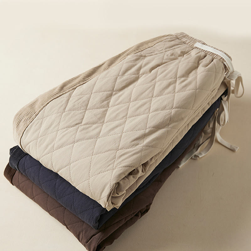 Damskie spodnie haremowe z bawełny z kieszeniami i pikowanym wzorem "Buddha Stones Diamond Quilted Design" z podszewką z polaru - image 29