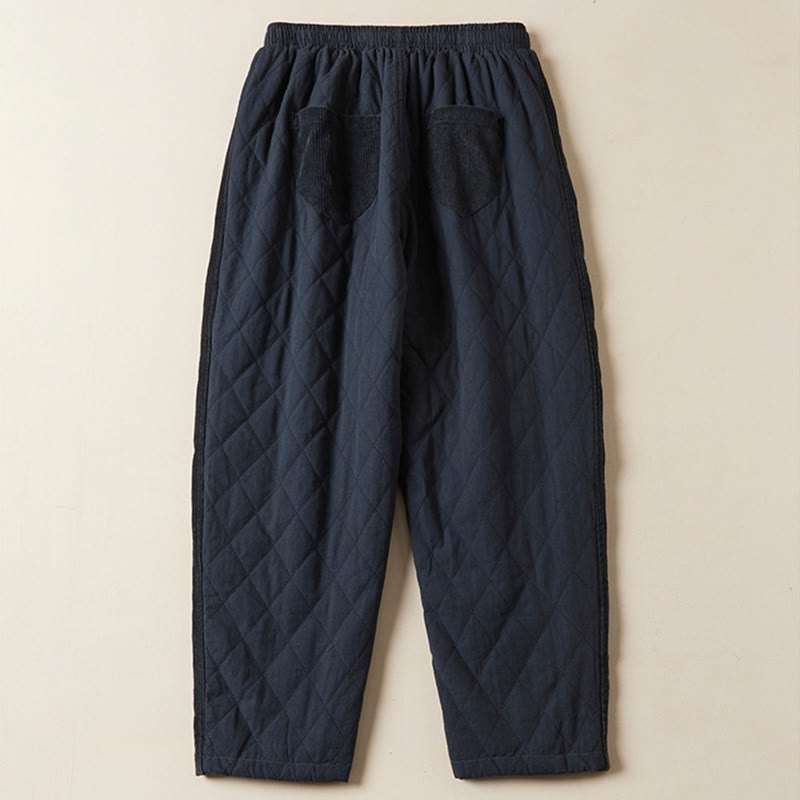 Damskie spodnie haremowe z bawełny z kieszeniami i pikowanym wzorem "Buddha Stones Diamond Quilted Design" z podszewką z polaru - image 1