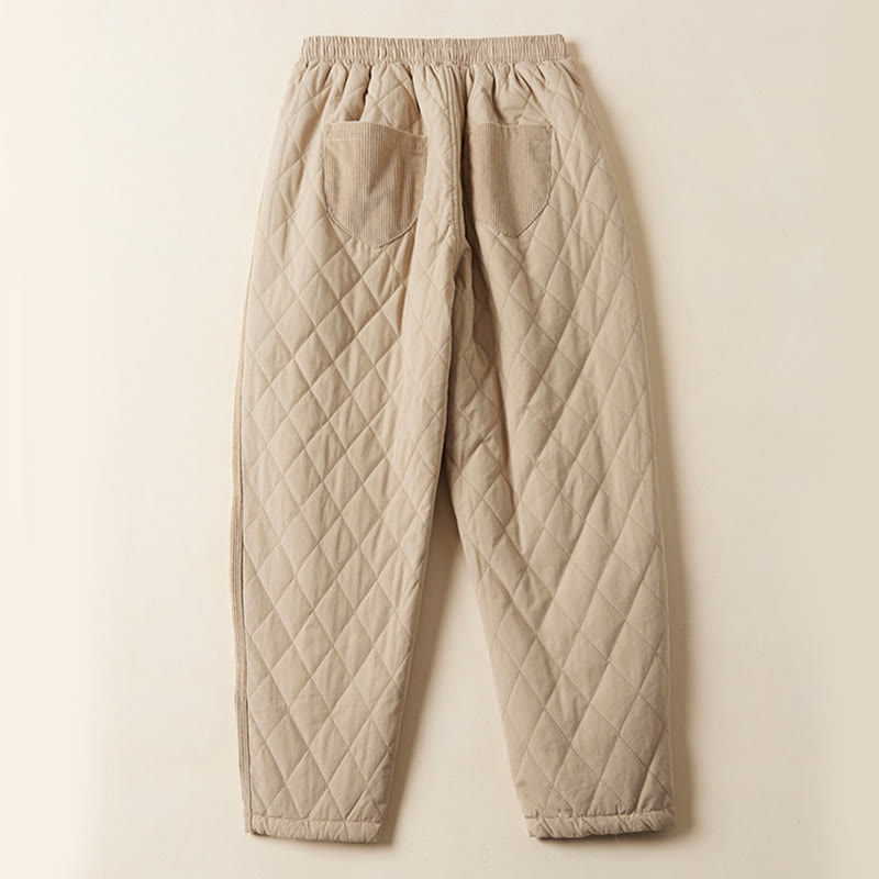 Damskie spodnie haremowe z bawełny z kieszeniami i pikowanym wzorem "Buddha Stones Diamond Quilted Design" z podszewką z polaru - image 11