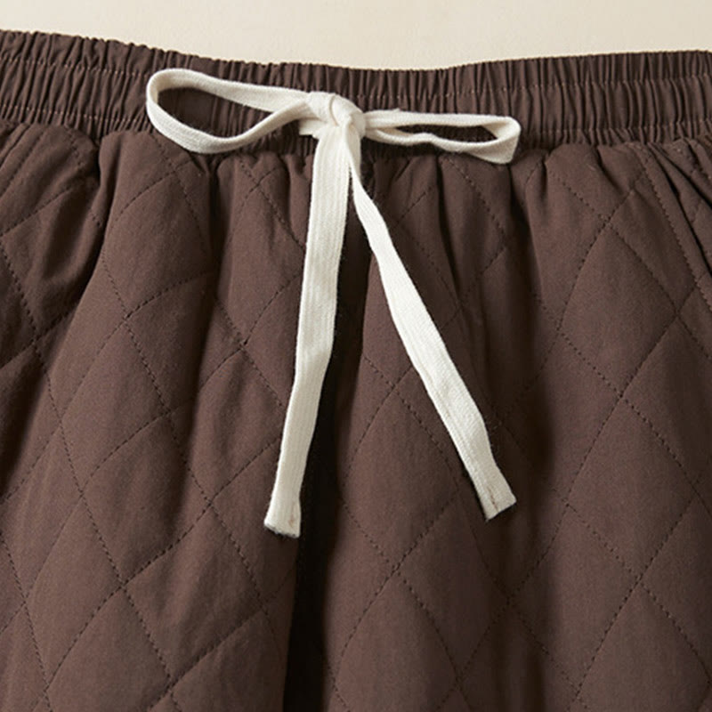 Damskie spodnie haremowe z bawełny z kieszeniami i pikowanym wzorem "Buddha Stones Diamond Quilted Design" z podszewką z polaru - image 20