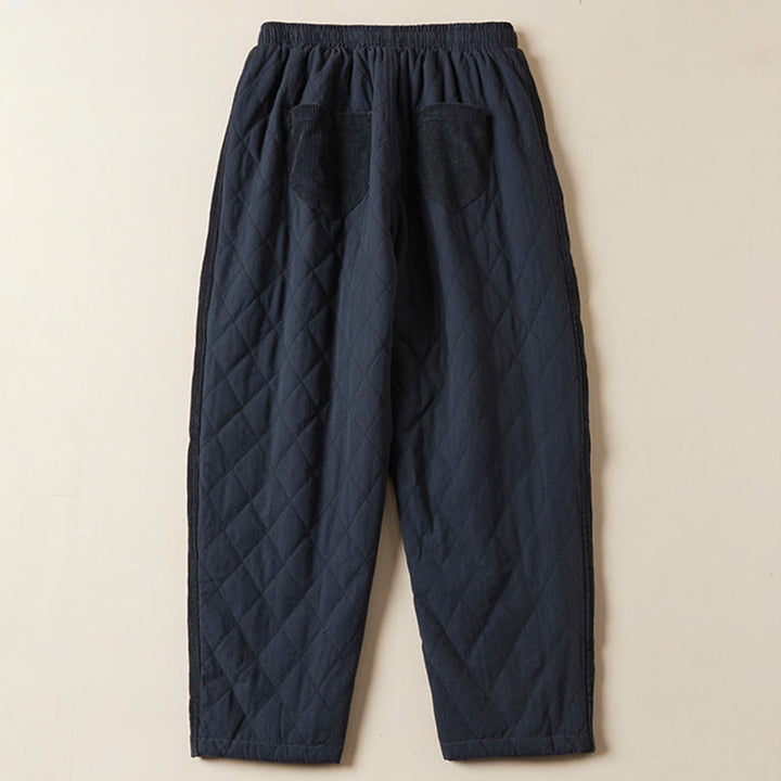 Damskie spodnie haremowe z bawełny z kieszeniami i pikowanymi diamentami Buddha Stones - image 1