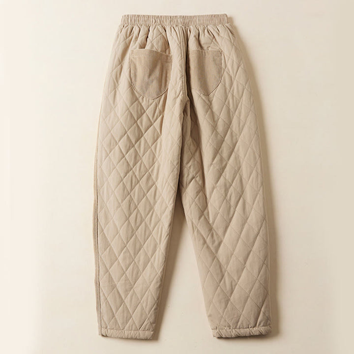 Damskie spodnie haremowe z bawełny z kieszeniami i pikowanym wzorem "Buddha Stones Diamond Quilted Design" z podszewką z polaru - image 10