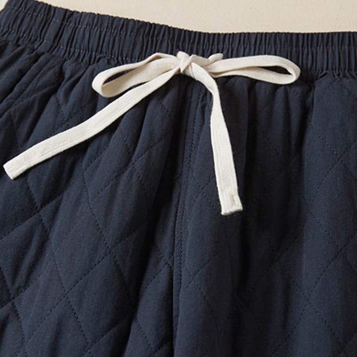 Damskie spodnie haremowe z bawełny z kieszeniami i pikowanym wzorem "Buddha Stones Diamond Quilted Design" z podszewką z polaru - image 2