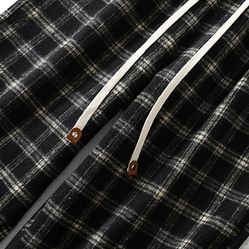 Damskie spodnie haremowe z bawełny z podszewką z polaru i kieszeniami w kratę w stylu retro z motywem Buddha Stones - image 12