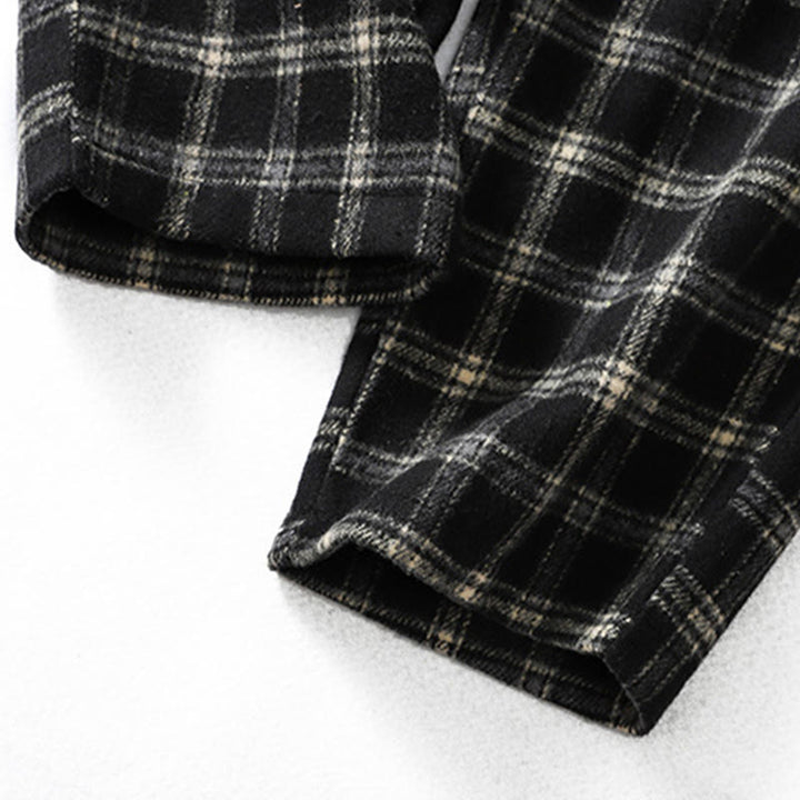 Damskie spodnie haremowe z bawełny z podszewką z polaru i kieszeniami w kratę w stylu retro z motywem Buddha Stones - image 15