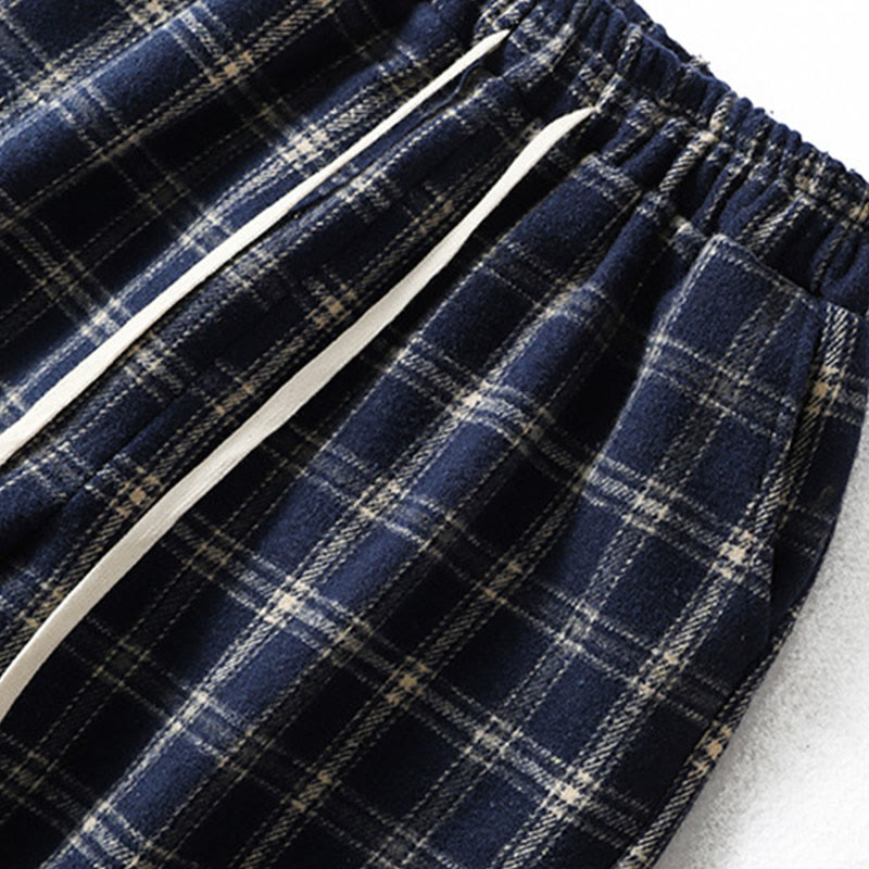 Damskie spodnie haremowe z bawełny z podszewką z polaru i kieszeniami w kratę w stylu retro z motywem Buddha Stones - image 3