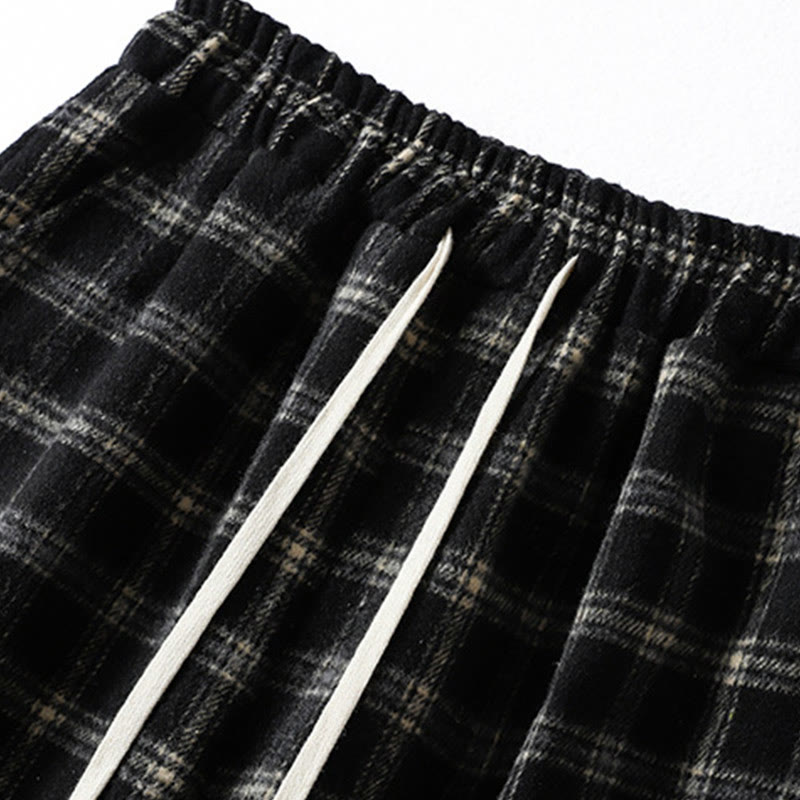 Damskie spodnie haremowe z bawełny z podszewką z polaru i kieszeniami w kratę w stylu retro z motywem Buddha Stones - image 11