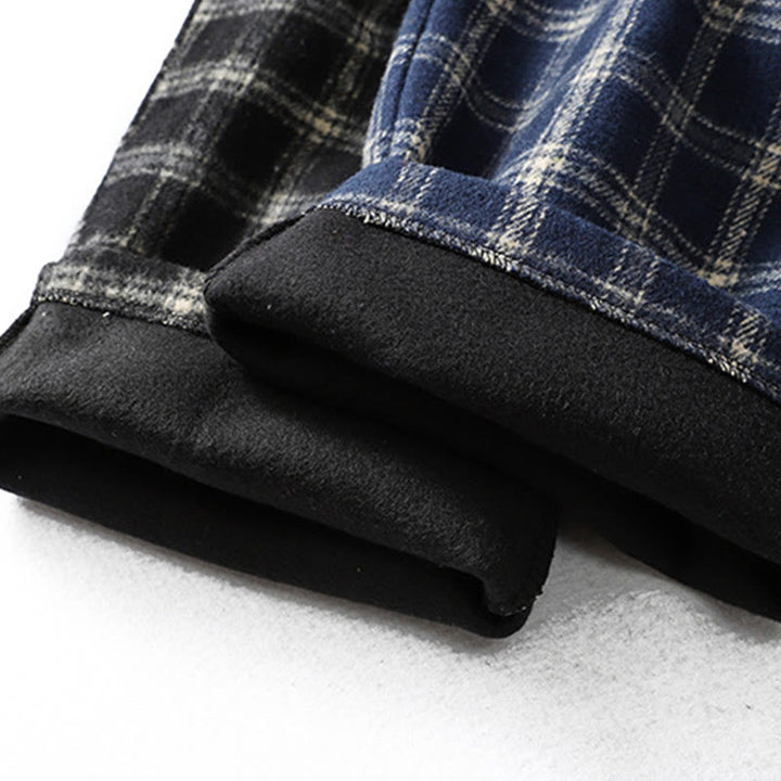 Damskie spodnie haremowe z bawełny z podszewką z polaru i kieszeniami w kratę w stylu retro z motywem Buddha Stones - image 19