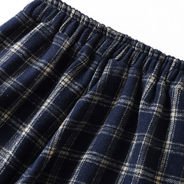 Damskie spodnie haremowe z bawełny z podszewką z polaru i kieszeniami w kratę w stylu retro z motywem Buddha Stones - image 5