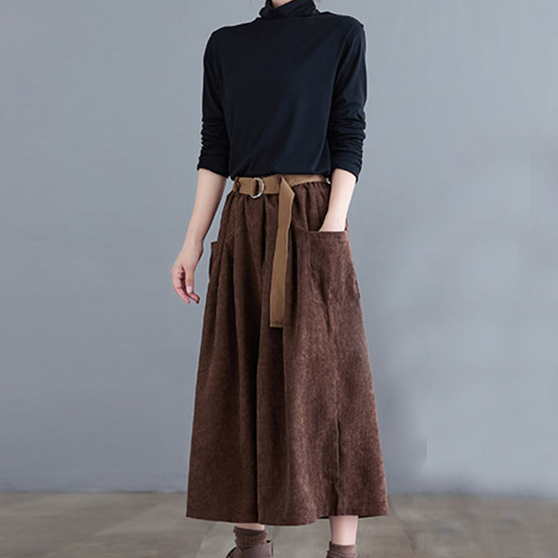 Damskie spodnie sztruksowe z szerokimi nogawkami i kieszeniami w stylu retro Buddha Stones o długości 7-8 - image 19