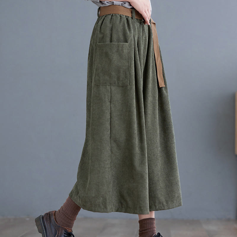 Damskie spodnie sztruksowe z szerokimi nogawkami i kieszeniami w stylu retro Buddha Stones o długości 7-8 - image 12