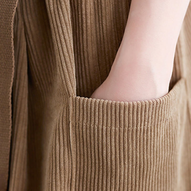 Damskie spodnie sztruksowe z szerokimi nogawkami i kieszeniami w stylu retro Buddha Stones o długości 7-8 - image 9