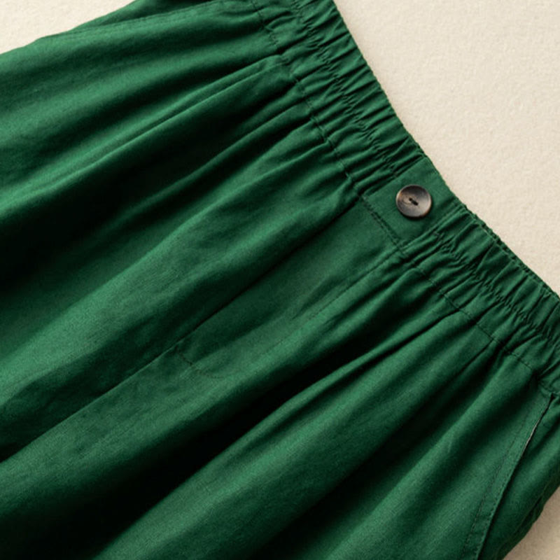 Buddha Stones Letnie Casualowe Gładkie Zamek Błyskawiczny Guziki Bawełna Len Damskie Szorty Z Kieszeniami - image 5