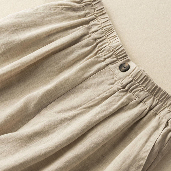 Buddha Stones Letnie Casualowe Gładkie Zamek Błyskawiczny Guziki Bawełna Len Damskie Szorty Z Kieszeniami - image 7