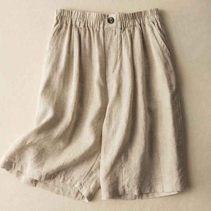 Buddha Stones Letnie Casualowe Gładkie Zamek Błyskawiczny Guziki Bawełna Len Damskie Szorty Z Kieszeniami - Beżowy - US8-10, UK/AU12-14, EU40-42 (3XL) - image 6