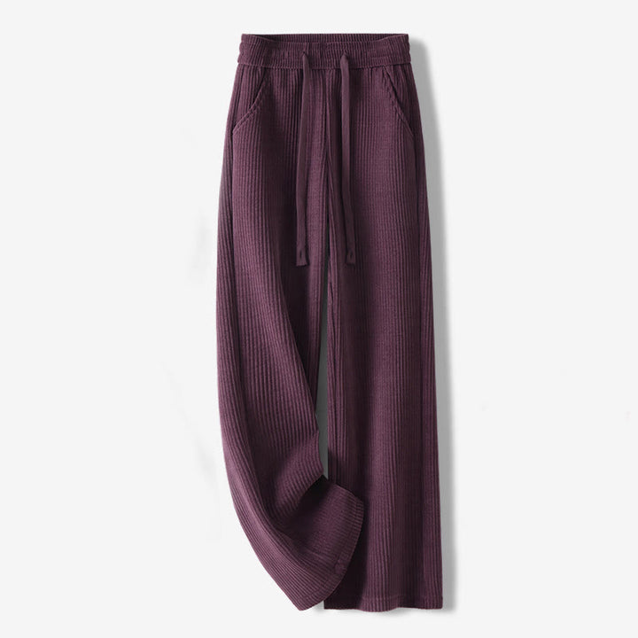 Damskie spodnie z szerokimi nogawkami, sztruksowe, bawełniane, z polarową podszewką i kieszeniami, w jednolitym kolorze i z Buddha Stones - Ciemna Magenta - US12, UK/AU16, EU44 (3XL) - image 29