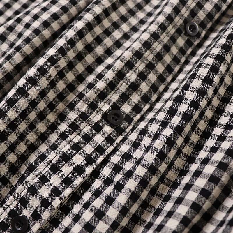 Sukienka midi z długimi rękawami w kratę z Buddha Stones, prostymi guzikami, falbaniastym wzorem i kieszeniami - image 15